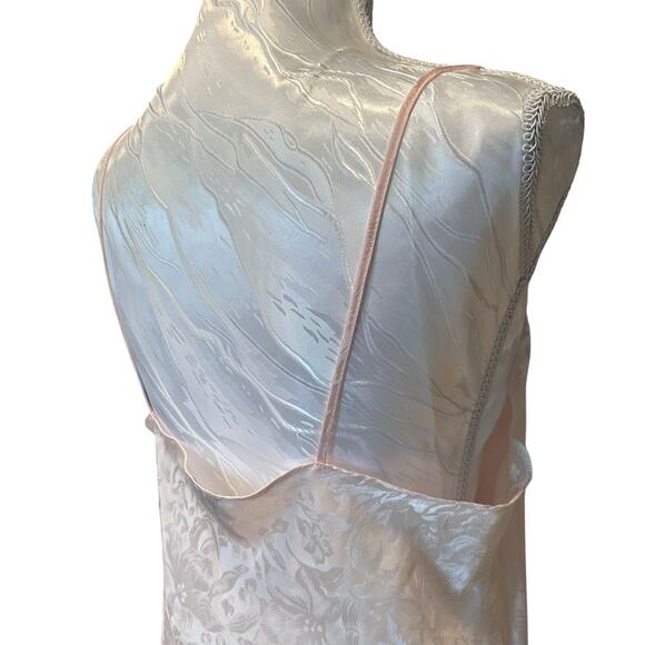 Vintage Satin Mermaid Slip Dress Light Pink Medium Floral Jacquard Y2K Romantic - Picture 14 of 16